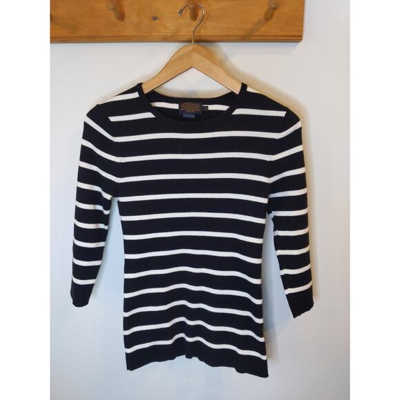 Pendleton Tops - PENDLETON Black White Striped Long Sleeve Top Ribbed Cotton Parisian Chic M